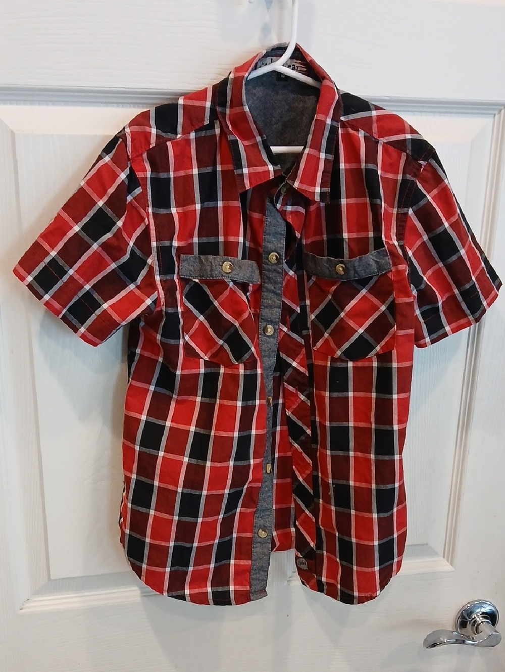 5/25 Boy's Red Plaid Short-Sleeve Button-Up Shirt